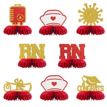 Imagem de Congrats RN Decorações de mesa de centro de favo de mel - Glitter 8 peças de decoração de mesa de formatura de escola de enfermagem - Parabéns enfermeira graduada - suprimentos de decoração de festa