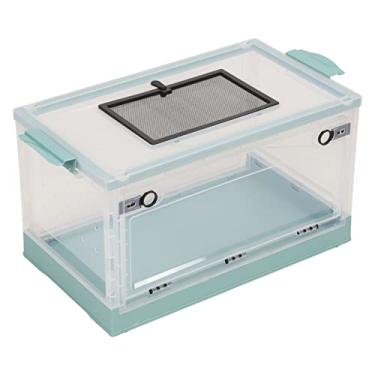 Imagem de Tanque transparente de hamster Grande gaiola transparente de hamster respirável para esquilo de hamster dourado, design de porta frontal, orifícios de ventilação lateral, polia (Azul)