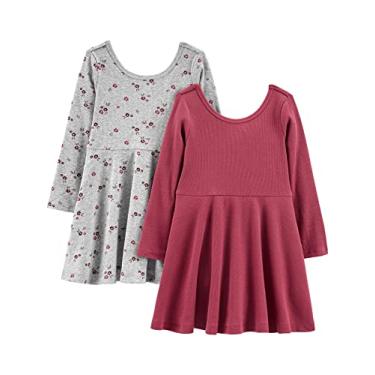 Imagem de Simple Joys by Carter's Pacote com 2 vestidos canelados elásticos para meninas, Floral/ameixa cinza, 12 Meses