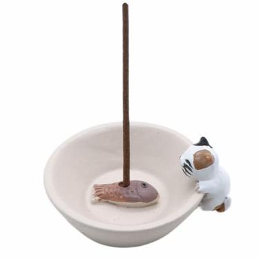 Imagem de Newwe Porta-Incenso Resina Queimador de Incenso Pequeno Gato Porta-Incenso, Mini Estátua de Animal Bonito Queimador de Incensos para Casa