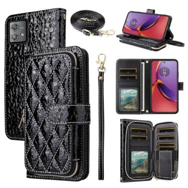 Imagem de Furiet Argyle Capa carteira para Motorola Moto G84 5G com alça transversal/alça de pulso Luxuosa couro PU Kickstand Bolsa com zíper à prova de choque porta-cartões capa para celular G 84 2023 mulheres