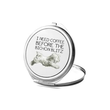 Imagem de SpreadPassion Espelho compacto Bichon Frise, presente Bichon Frise, espelho fotográfico Bichon Frise, espelho de maquiagem de viagem, espelho pequeno de mão, espelho de bolso portátil, ideia de
