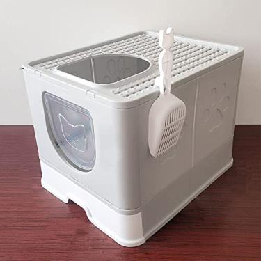 Imagem de Caixa de Areia para Gatos Dobrável Extra Grande e Totalmente Fechada Com Tipo Gaveta, Design Dividido para, Caixa de Areia Portátil para Viagem (Cinza)