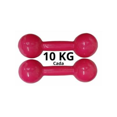 Imagem de Par De Halteres Emborrachado Rosa 10 Kg Fitness Musculação - Exercise 