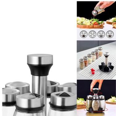 Imagem de kit Porta Condimentos Tempero 6 Frascos de Vidro e Base Giratória Inox