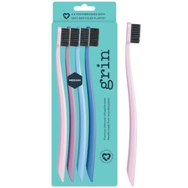 Imagem de Grin Escova de dentes 100% reciclada com infusão de carvão, média, 4 unidades, roxa, adequada para dentes e gengivas sensíveis