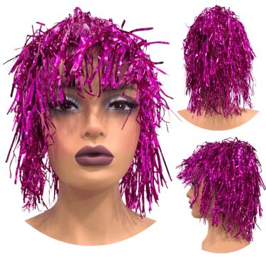 Imagem de Peruca metalizada festa fantasia carnaval franja rosa