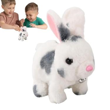 Imagem de Brinquedos de coelho realistas, movimentando coelho de pelúcia | Coelho eletrônico interativo com sino | Orelhas interativas para caminhada e tremores, brinquedo de coelho de pelúcia, educacional para