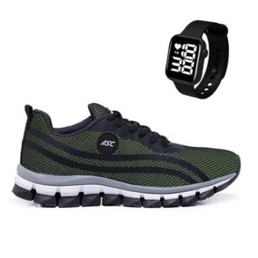 Imagem de Tênis Masculino Leve para Corrida e Caminhada + Relógio Quadrado - Conforto e Performance.-Masculino