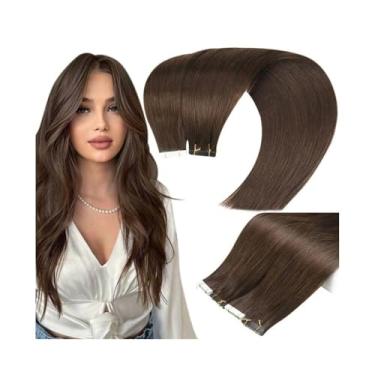 Imagem de Fita para extensão de cabelo 16-26 Polegada fita reta longa em extensões de cabelo 20 pces/50g cabelo humano real invisível sem emenda #4 fita marrom chocolate na extensão Fita para peruca(24 inches)
