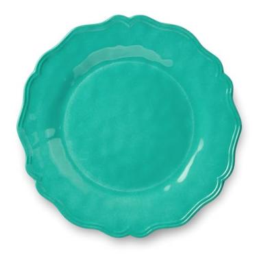Imagem de Prato de jantar Isabella Teal de 28 cm, efeito de esmalte rachado e bordas recortadas, melamina leve durável, resistente a quebras e pode ser lavado na lava-louças, utensílios de mesa elegantes para