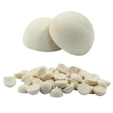 Imagem de Hitefu 300 peças de mini contas de madeira, meias bolas de madeira divididas redondas inacabadas a granel para projetos de enfeites de Natal faça você mesmo, enfeites de meia esfera de cor de madeira