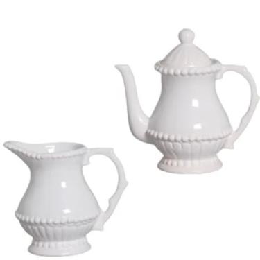 Imagem de Bule Com Tampa Jarra Bolinha Branco kit 2 Peças