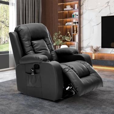 Imagem de Poltrona do Papai Sala de Estar Giratória Reclinável Manual Austin Aquecimento Massagem PU Preta G94 - Gran Belo