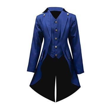 Imagem de Crubelon Jaqueta masculina Steampunk vintage gótico vitoriano Frock casaco uniforme, Azul, XL