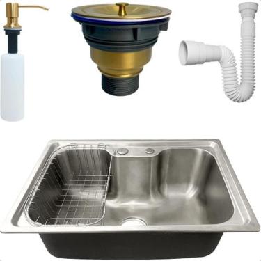 Imagem de Cuba Inox 304 Pia Cozinha Gourmet 60x42 Sobrepor Bancada Com Cesto Esc