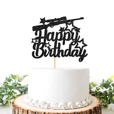 Imagem de Helewilk Happy Birthday Gun Cake Topper, Men Birthday / Pistol Cake Decor, Shot Gun Enthusiast Decor, Gun Theme Party Supplies