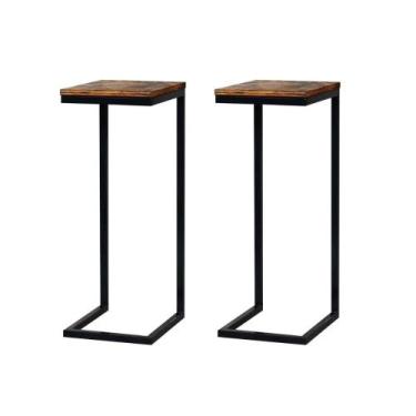 Imagem de Jogo 2 Mesa de Apoio Lateral Sofá Industrial 65cm Preta Madeira Imbuia