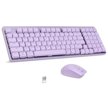 Imagem de LeadsaiL Teclado e mouse mecânico sem fio FA98, teclado mecânico sem fio de 2,4 GHz e mouse silencioso, interruptor vermelho de perfil baixo, teclado compacto 96% fino de 98 teclas para laptop Windows