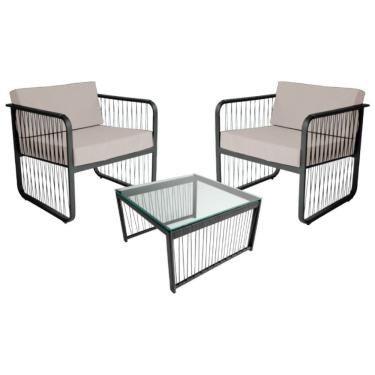 Imagem de Conjunto 2 Poltrona e 1 Mesa de Centro Santiago em Alumínio e Fibra Sintética Acesse Móveis