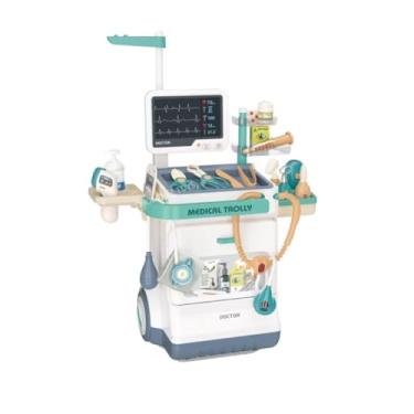Imagem de Kit Médico Infantil com Carrinho Hospitalar, Monitor Cardíaco de Brinquedo, Acessórios Médicos