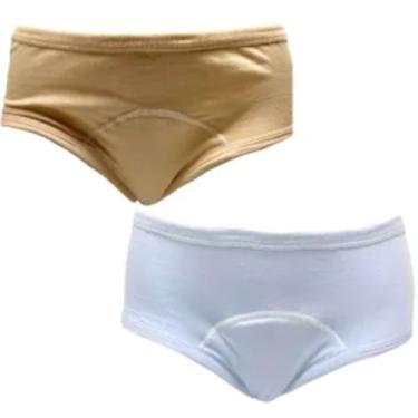 Imagem de Calcinha Geriatrica Protetora Incontinência Urinaria Absorvente Algodão Segura Escapes Urina kit 2un Branco Bege (G)