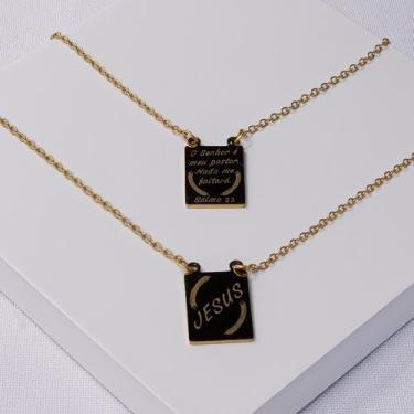 Imagem de Escapulário Masculino Aço Inox Dourado Salmo 23 - Ralifla Semijoias