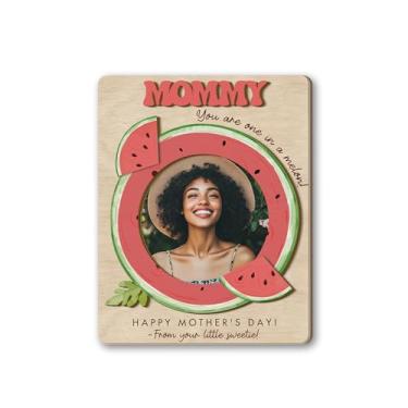 Imagem de Porta-retrato magnético Mom para geladeira, moldura magnética de madeira de 10 cm, para mãe, mamãe, tia, avó, ímãs para geladeira, você é um em um melão