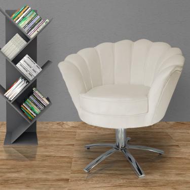 Imagem de Poltrona Estofada Hall de Entrada Base Giratória de Metal Pétala Veludo Bege - lm decor