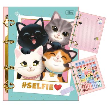 Imagem de Fichário Colegial Caderno Argolado Purrfect Cats 80 Folhas Decoradas Tilibra Gatinhos