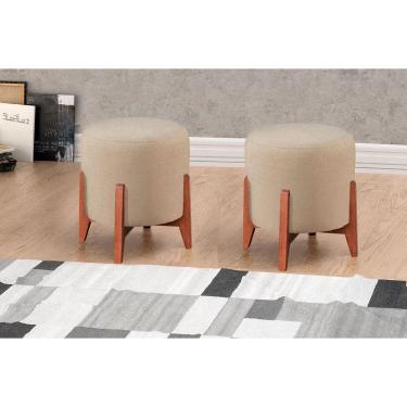 Imagem de Puff Banqueta Thor Luxo Em Madeira Maciça Castellar Móbile Bege