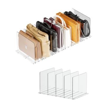 Imagem de KKPOT Organizador de bolsa de acrílico ajustável para prateleira de armário – Divisor de armazenamento de bolsa transparente, suporte de bolso, suporte de embreagem, organizador de prateleira de bolsa