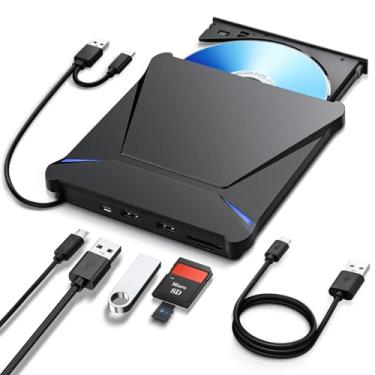 Imagem de Haiway Unidade Blu Ray externa 5 em 1, suporta 100 G Disc R/W, USB 3.0 Tipo-C Bluray Drive BD DVD CD Burner com 2 portas USB, slot para cartão SD/TF compatível com Windows XP/7/8/10/11 Mac Laptop