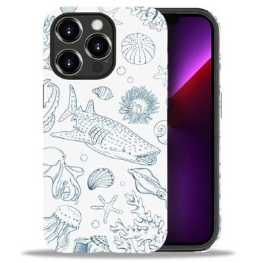 Imagem de FKBRCL4U Capa para iPhone 13 Pro Max, capa protetora híbrida de silicone fosco de 2 camadas para meninas mulheres baleia tubarão recifes de coral padrão de estrela do mar para iPhone 13 Pro Max