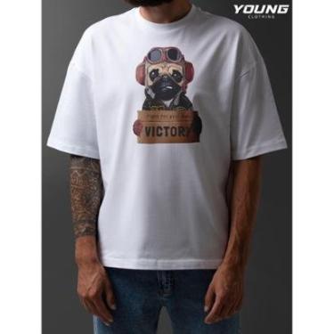 Imagem de Camiseta Oversized Pug Exercito Streetwear Algodao Unissex Branco-Masculino