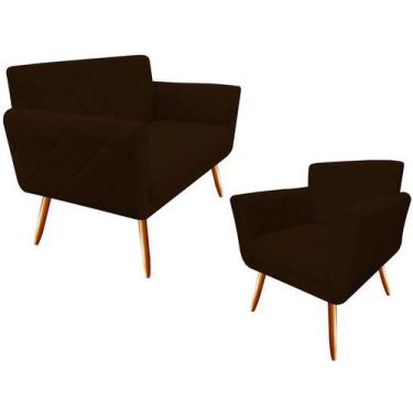 Imagem de Kit Namoradeira + 1 Poltrona Decorativa Sabrina Suede Marrom Pés Madei