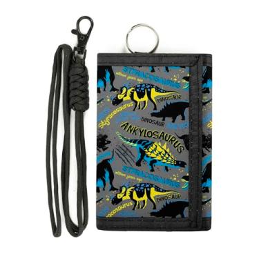 Imagem de Carteira infantil para meninos e meninas, carteira juvenil com três dobras com cordão de bolso para moedas, carteira preta para uso ao ar livre, presente de aniversário para crianças, Dinossauro 3