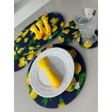 Imagem de Kit Sousplat 4 Lugares Redondo Para Mesa Posta Com Base MDF e Guardana