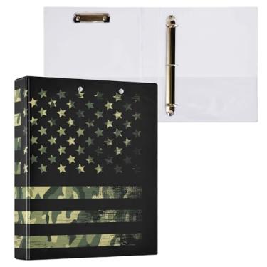Imagem de Fichários redondos de camuflagem com bandeira americana de 3 cm para prancheta de 3 anéis para escritório, escola, material de trabalho, pasta de arquivos, capacidade para 200 folhas