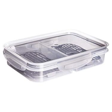 Imagem de Pote Porta frios hermético Trava Mais 2 divisórias e escorredor (Cinza)