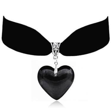 Imagem de QLYOVWE Colar de coração vermelho, acessórios da rainha de copas, gótico, preto, veludo, coração, gargantilha vintage, vitoriano, cosplay, festa, joias, presente para mulheres, Standard, Metal, Sem