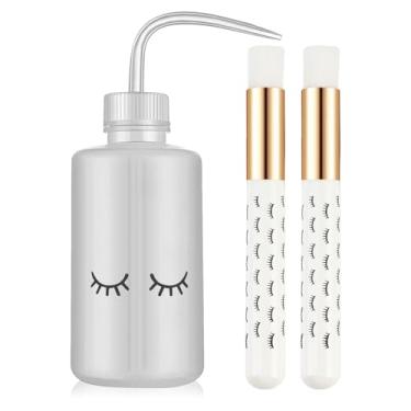 Imagem de Mekupeu 3 conjuntos de pincéis de xampu para cílios com 1 peça de plástico de 250 ml, frascos de lavagem de tatuagem, 2 peças de escova de limpeza facial para nariz e cravos para suprimentos de