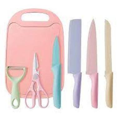 Imagem de Super Jogo Facas Cozinha Gourmet 7 Un Coloridas Inox - Sweet Home