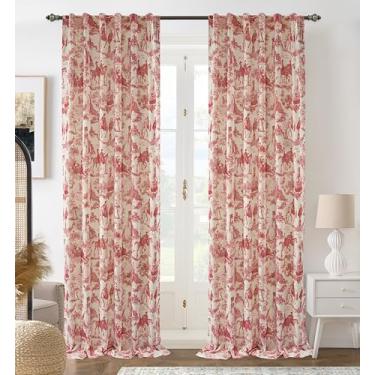 Imagem de DriftAway Cortinas de linho 100% blackout para quarto, camada dupla, fazenda, país francês, vintage, estampada, com som térmico, aba traseira forrada, cortinas para sala de estar, 259 cm, comprimento