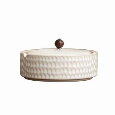 Imagem de Cinzeiro vintage de mesa com tampa cinzeiros de mesa de cerâmica retro à prova de vento redondo para fumar clássico para uso doméstico escritório ornamentos (tamanho: White)