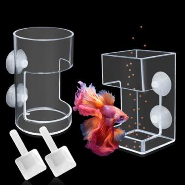 Imagem de Alimentador automático de peixes para ventosa de aquário, anel de alimentação automática de acrílico com 2 colheres, alimentador de camarão de tartaruga transparente para aquário (quadrado + redondo)