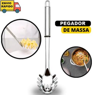 Imagem de Pegador De Massa De Aço Inox 32cm Para Saladas Alimentos Resistente E 