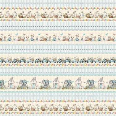 Imagem de Tecido Barrados de Páscoa : Casinhas e Coelhos (0,50x1,50) - Fabricart
