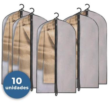 Imagem de 10 Capas De Terno Cinza Com Visor Transparente Organizador - Sanliver
