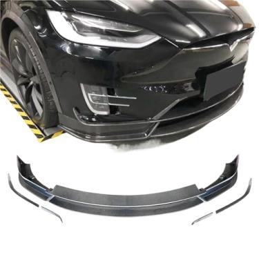 Imagem de Divisores de para-choque dianteiro de carro compatíveis com Tesla Model X 75D 90D P90D 100D P100D 2016-2018 Spoiler de para-choque dianteiro de corrida em fibra de carbono